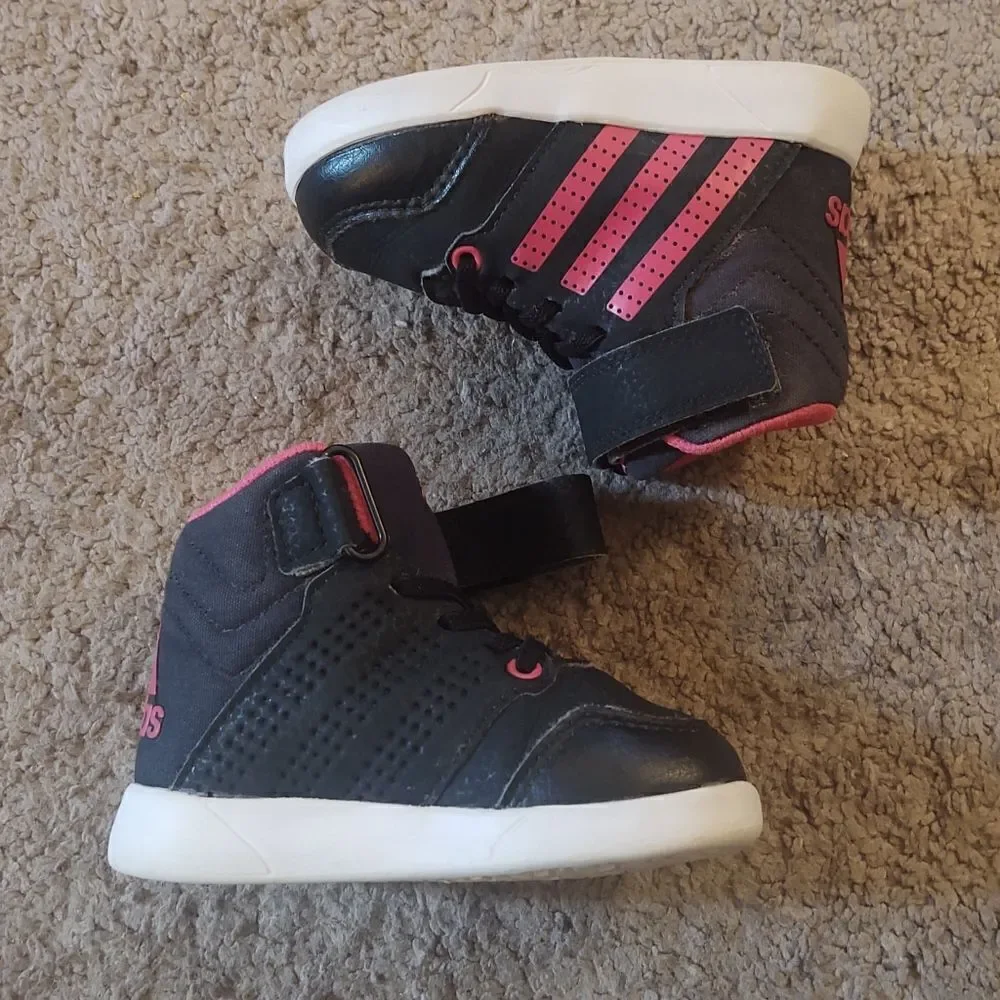 Adidas Jan BS 2 Mid Girls Toddler Sneakers Size 5k Black/Pink PRE-OWNED